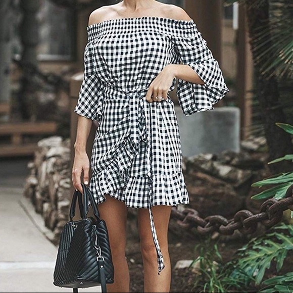 NEW! “Checked off the Shoulder” Callie, Mod Dress - Picture 3 of 3